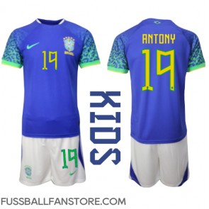 Brasilien Antony #19 Replik Auswärtstrikot Kinder WM 2022 Kurzarm (+ Kurze Hosen)
